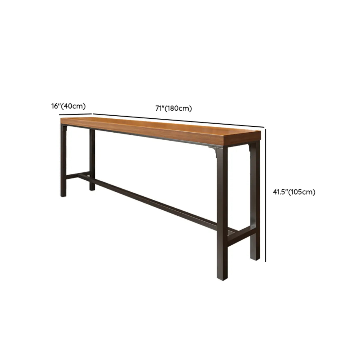 Brown Rectangular Metal Large Bar Table with Footrest Image - 16