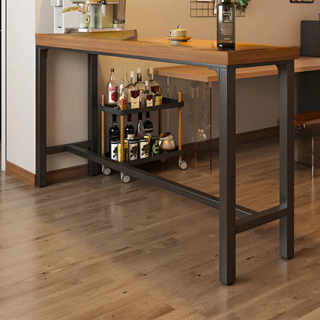 Brown Rectangular Metal Large Bar Table with Footrest Image - 2