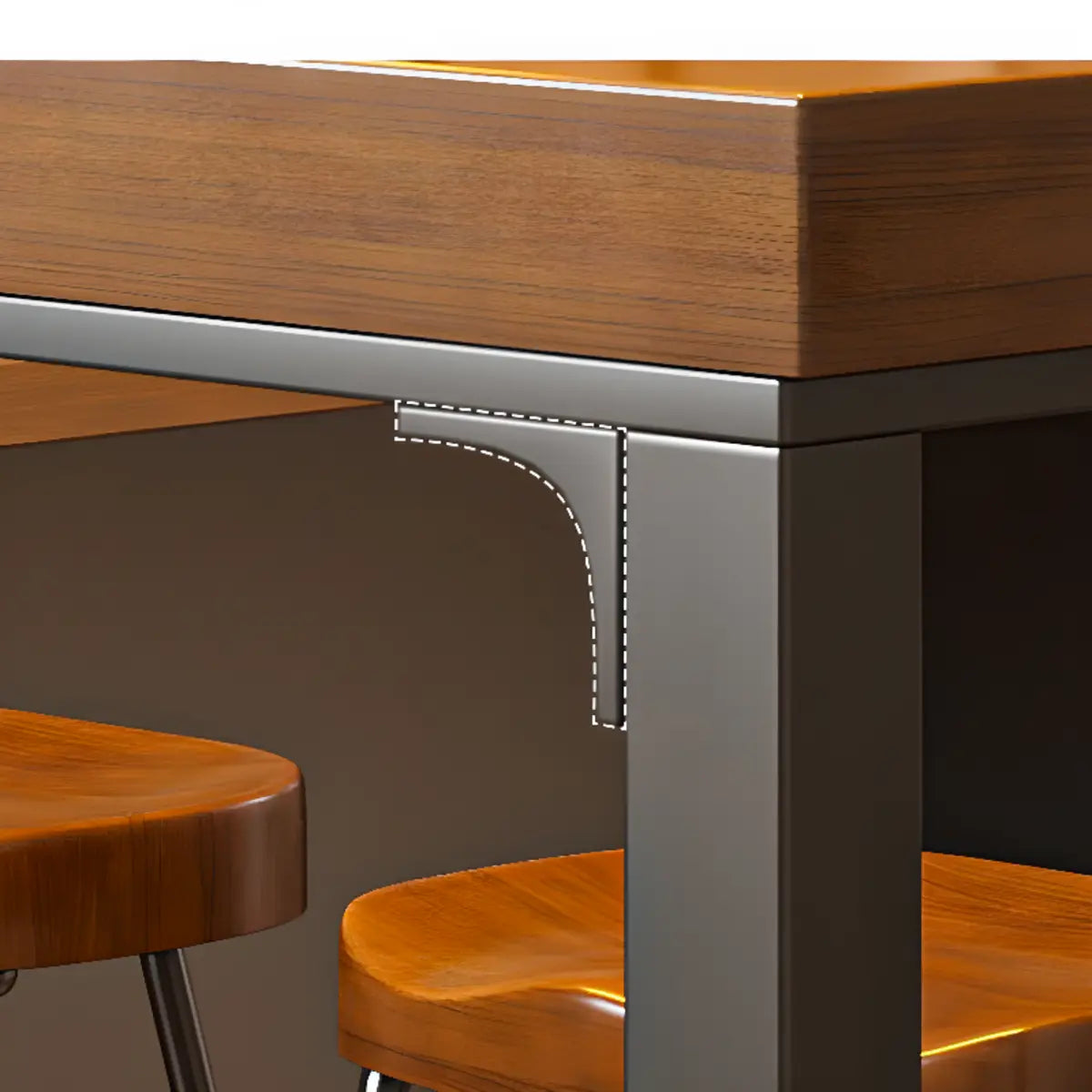 Brown Rectangular Metal Large Bar Table with Footrest Image - 8