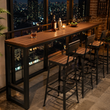 Brown Rectangular Metal Tall Outdoor Bar Table With Footrest