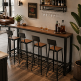 Brown Rectangular Metal Tall Outdoor Bar Table With Footrest