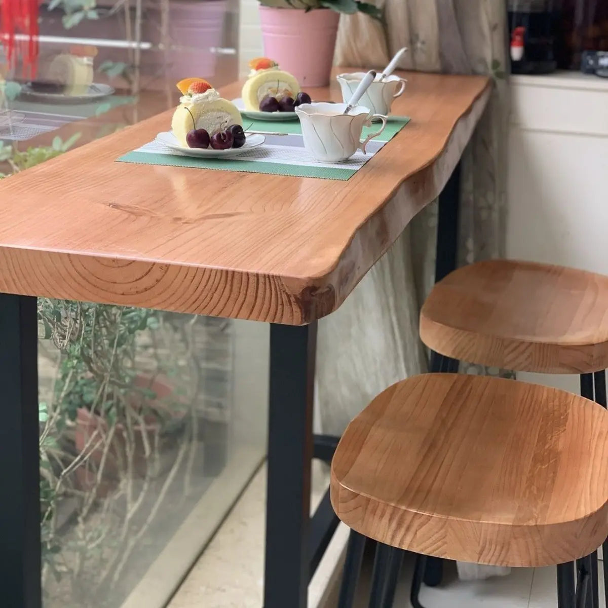Brown Rectangular Pine Long Bar Table for Dining Image - 3