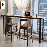 Brown Rectangular Slim Long Wood Tall Dining Bar Table Image - 1