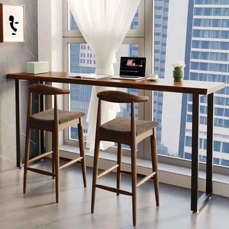 Brown Rectangular Slim Long Wood Tall Dining Bar Table Image - 1