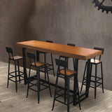 Brown Rectangular Wood Bar Table With Footrest Image - 3