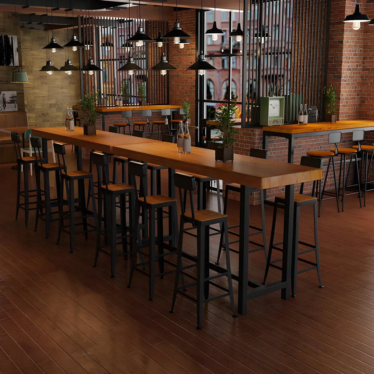 Brown Rectangular Wood Bar Table With Footrest Image - 4