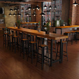 Brown Rectangular Wood Bar Table With Footrest Image - 4