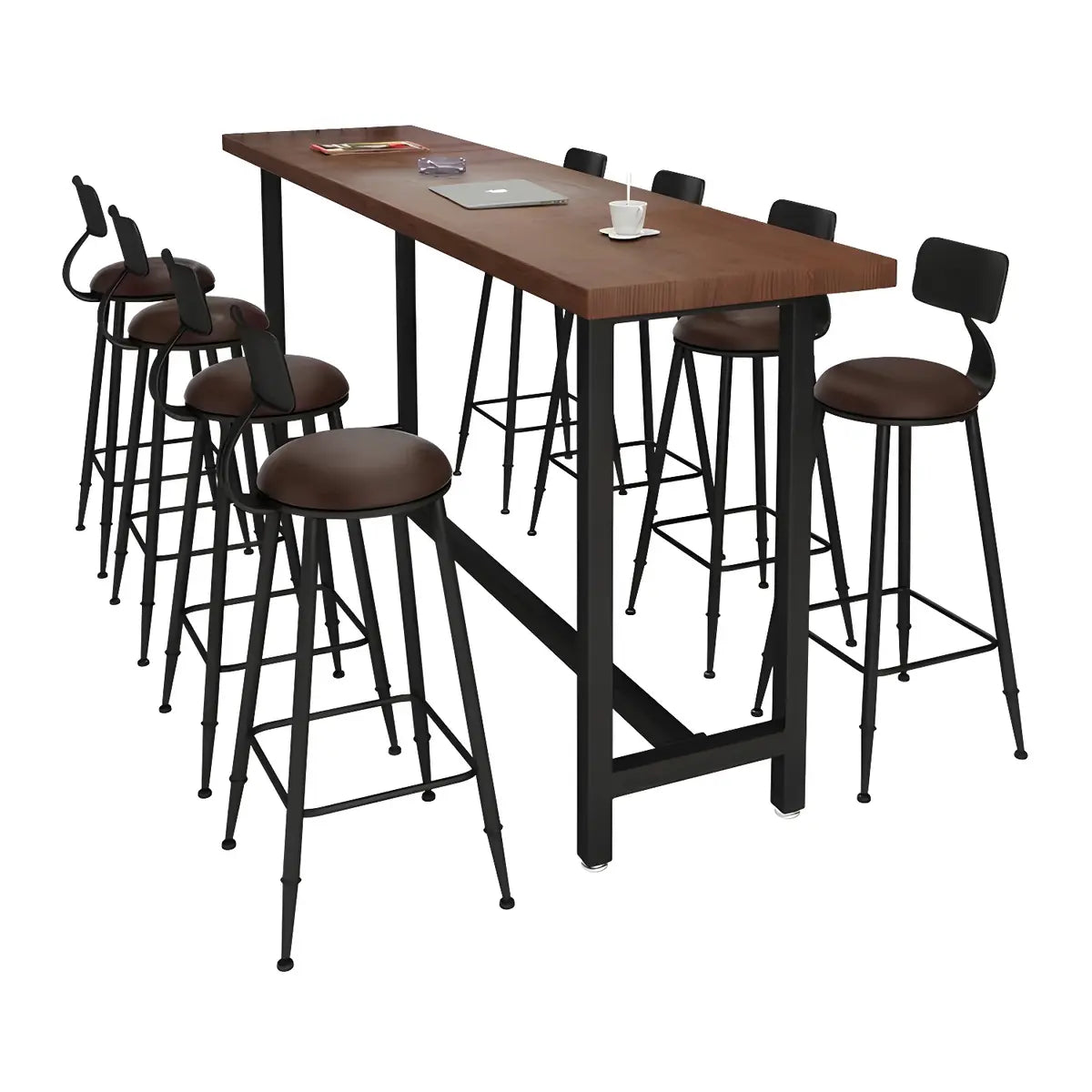 Brown Rectangular Wood Bar Table With Footrest Image - 5