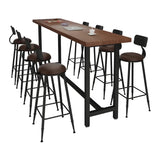 Brown Rectangular Wood Bar Table With Footrest Image - 5