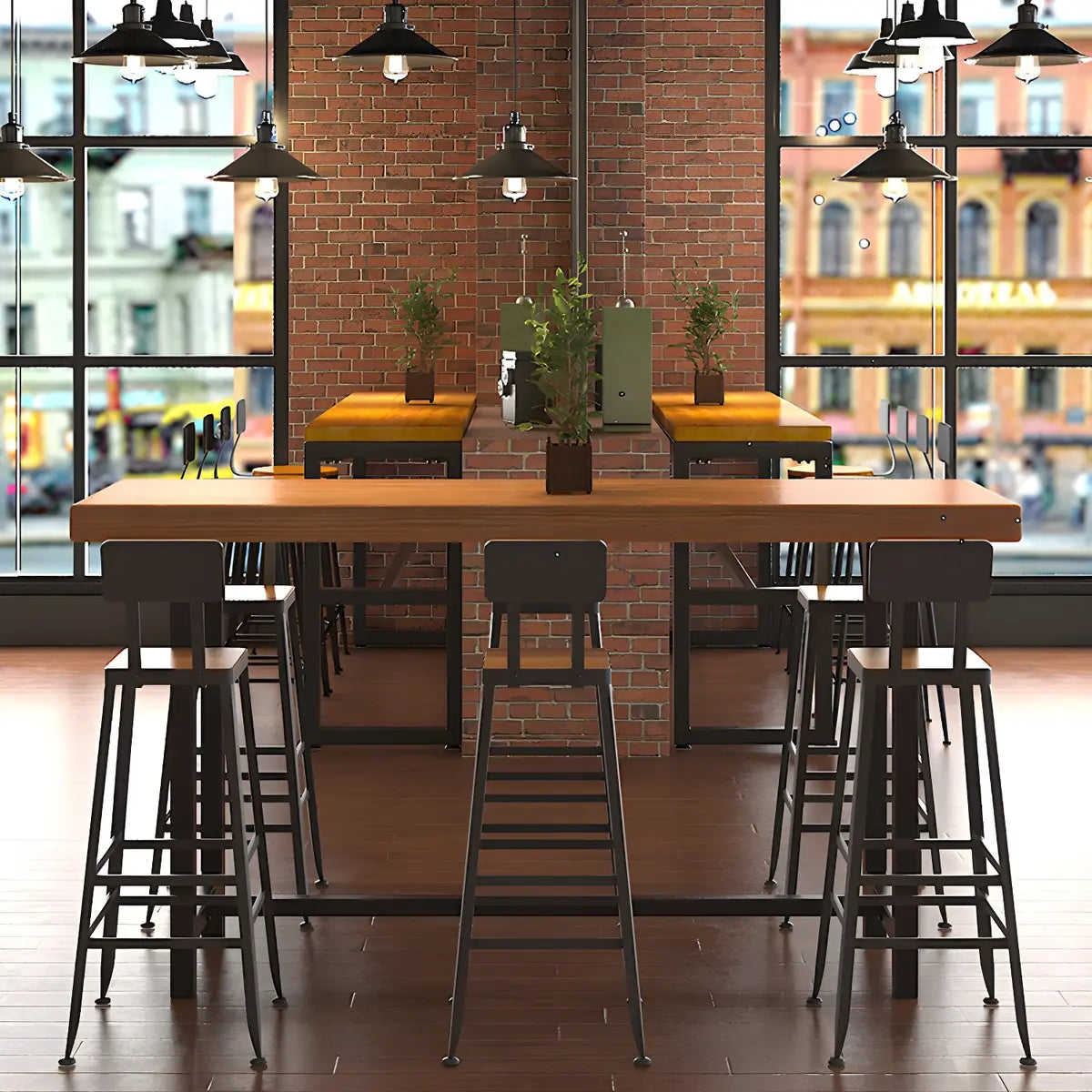 Brown Rectangular Wood Bar Table With Footrest Image - 6