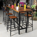 Brown Rectangular Wood Bar Table With Footrest Image - 8