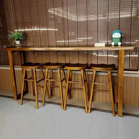 Brown Rectangular Wood Large Bar Table with Sled Base Image - 1