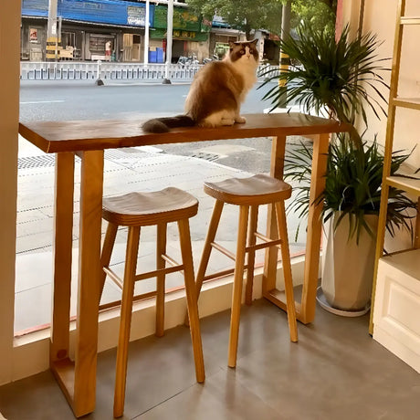 Brown Rectangular Wood Large Bar Table with Sled Base Image - 2