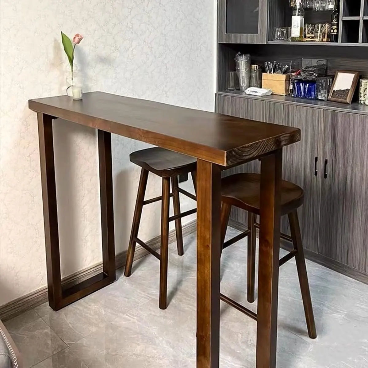 Brown Rectangular Wood Large Bar Table with Sled Base Image - 6