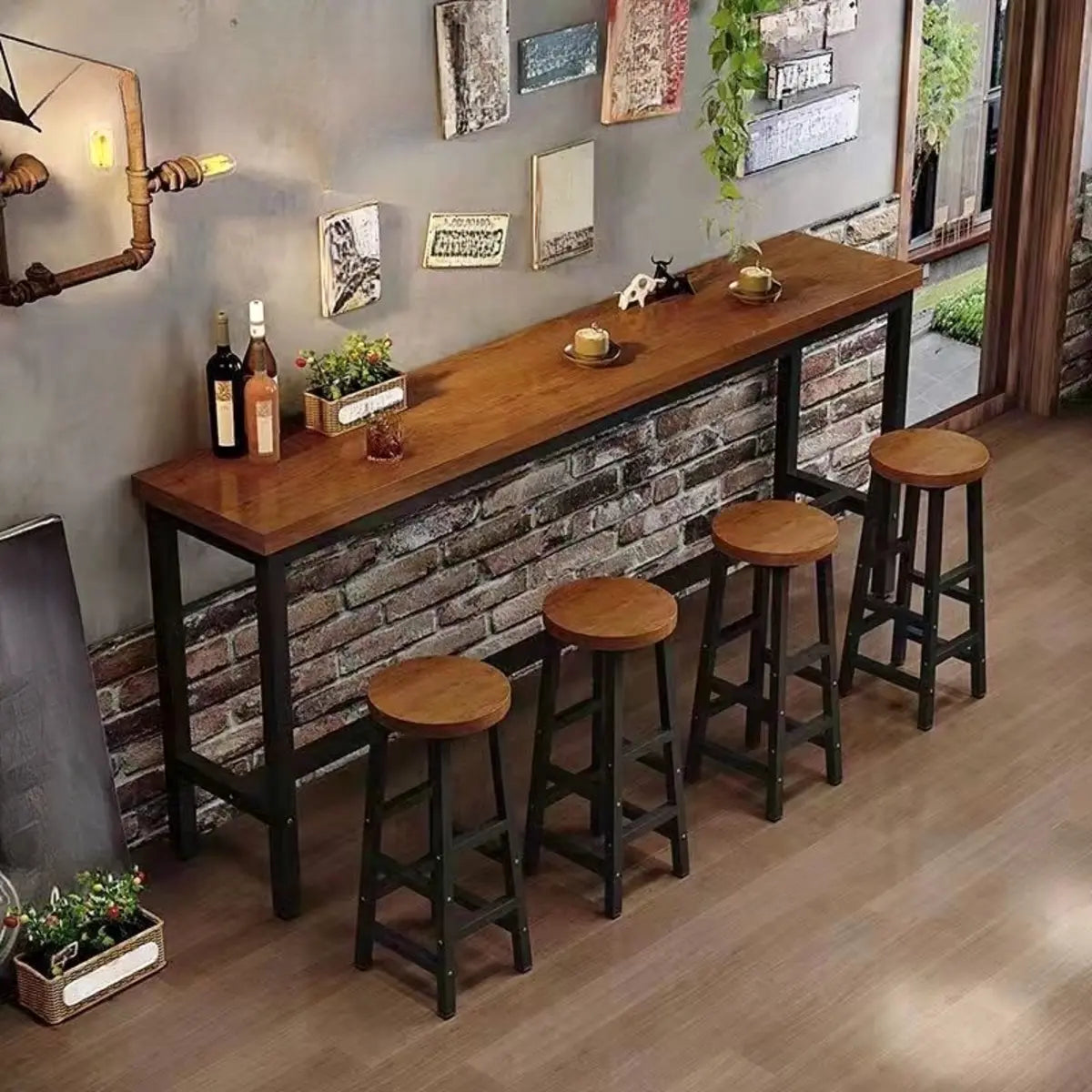 Brown Rectangular Wood Large Functional Bar Table Image - 3