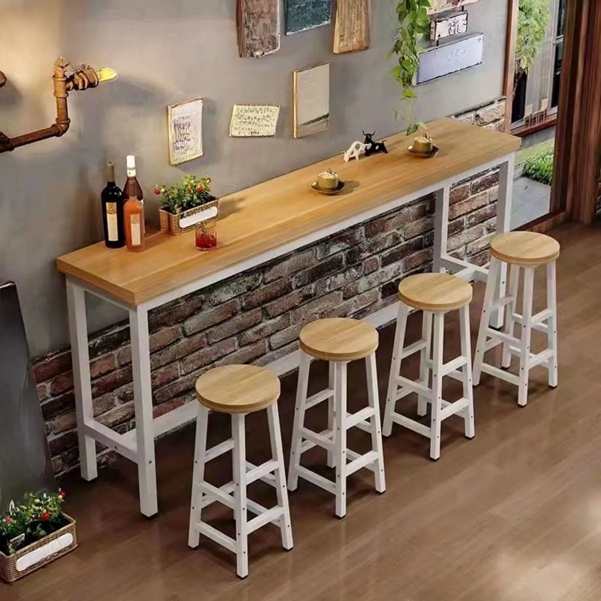 Brown Rectangular Wood Large Functional Bar Table Image - 7