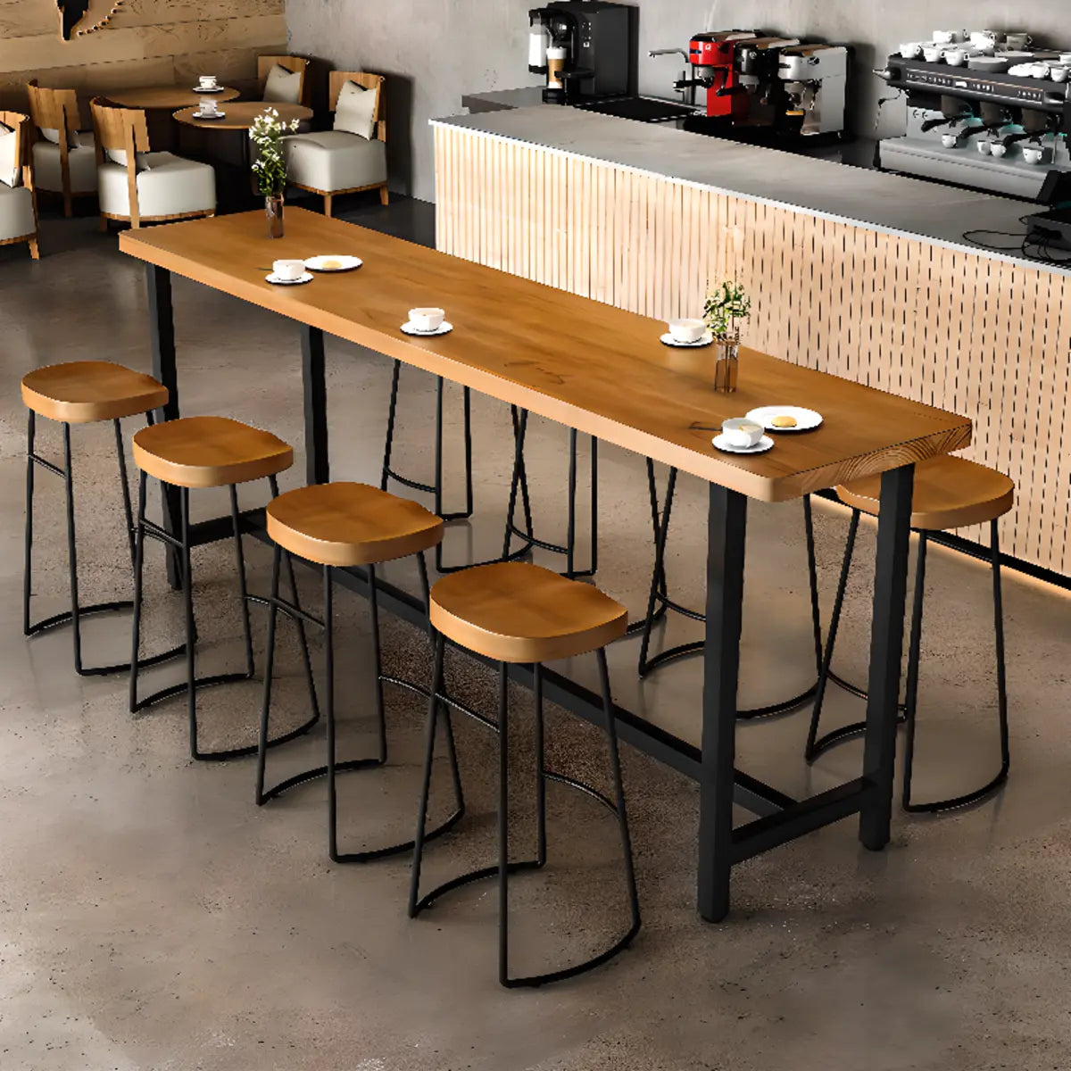 Brown Rectangular Wood Long Bar Table with Footrest Image - 1