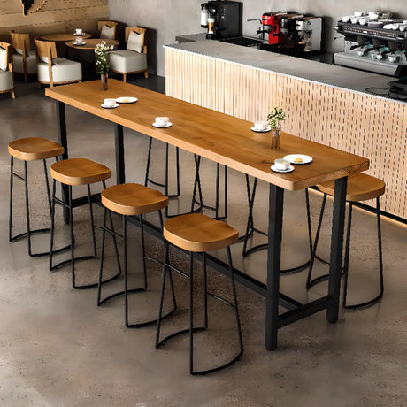 Brown Rectangular Wood Long Bar Table with Footrest Image - 1