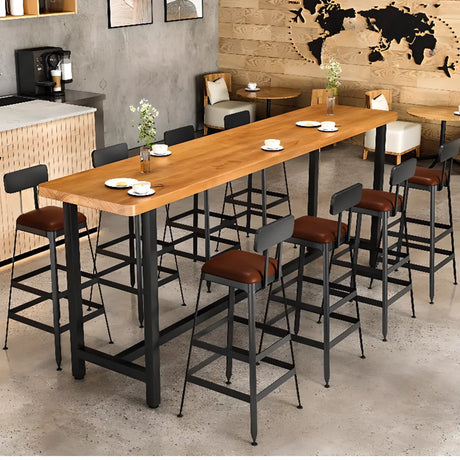 Brown Rectangular Wood Long Bar Table with Footrest Image - 2