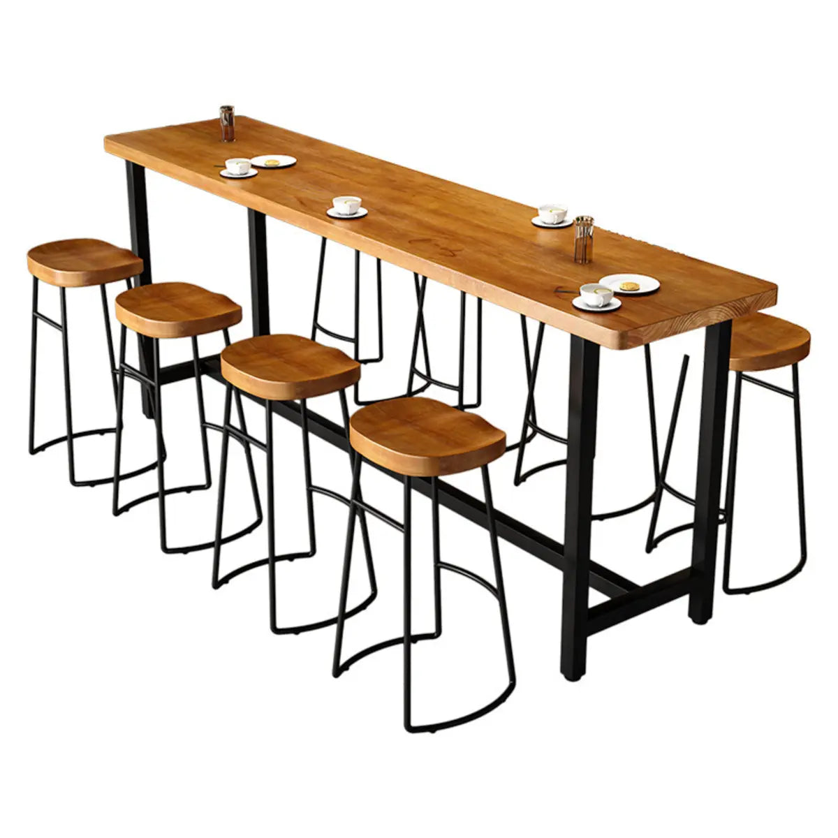 Brown Rectangular Wood Long Bar Table with Footrest Image - 5