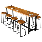 Brown Rectangular Wood Long Bar Table with Footrest Image - 5