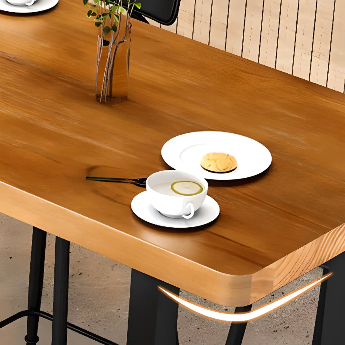 Brown Rectangular Wood Long Bar Table with Footrest Image - 8