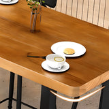 Brown Rectangular Wood Long Bar Table with Footrest Image - 8