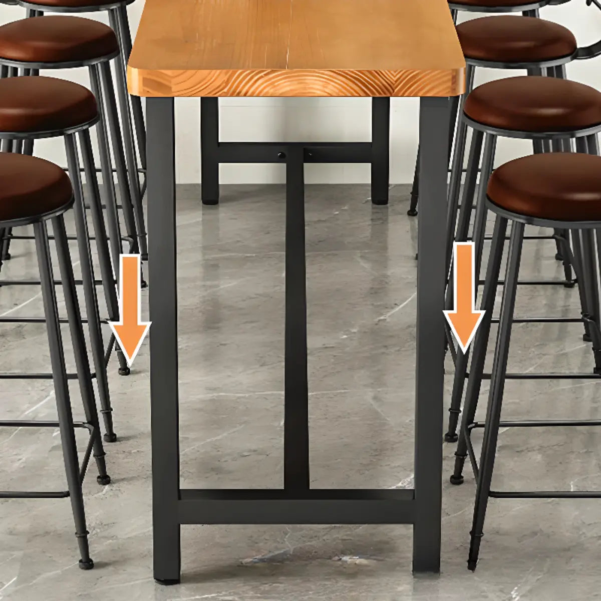 Brown Rectangular Wood Long Bar Table with Footrest Image - 9