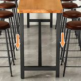 Brown Rectangular Wood Long Bar Table with Footrest Image - 9
