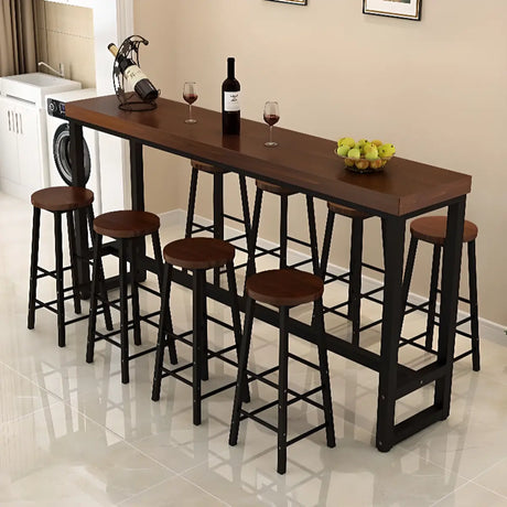 Brown Rectangular Wood Pub Bar Table with Footrest Image - 1