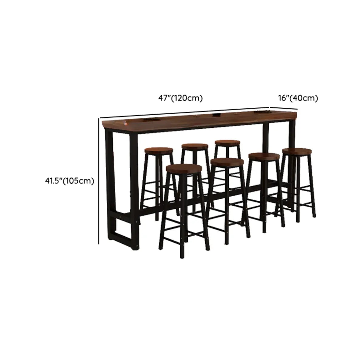 Brown Rectangular Wood Pub Bar Table with Footrest Image - 11