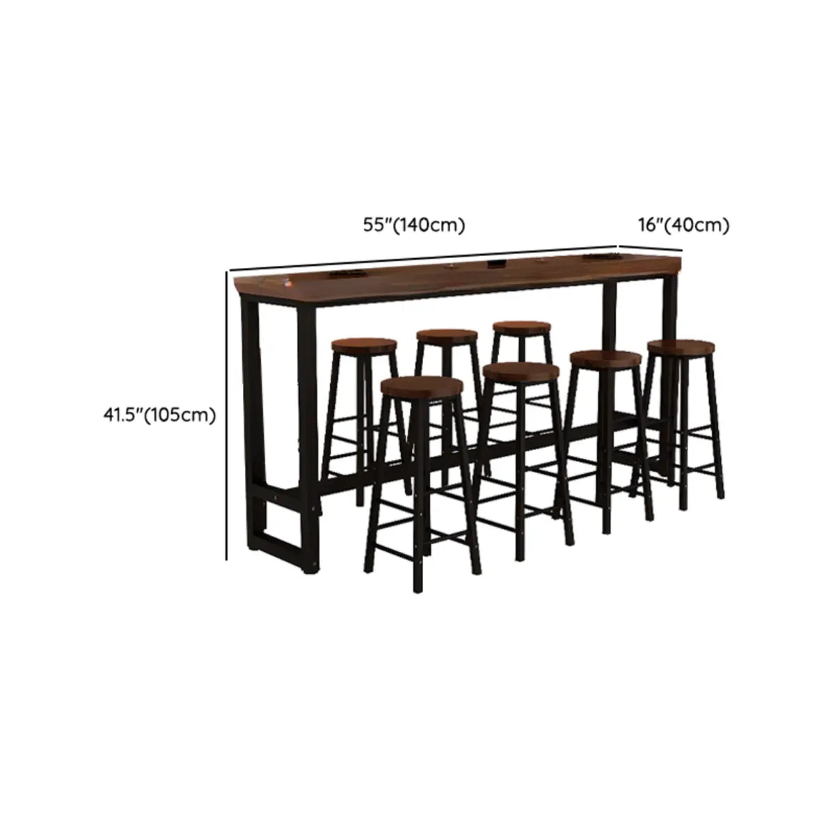 Brown Rectangular Wood Pub Bar Table with Footrest Image - 12