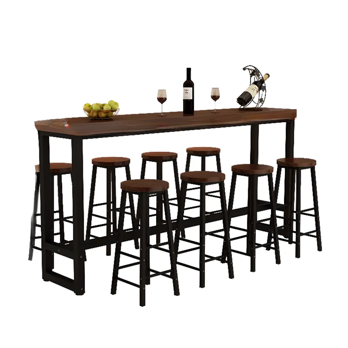 Brown Rectangular Wood Pub Bar Table with Footrest Image - 2