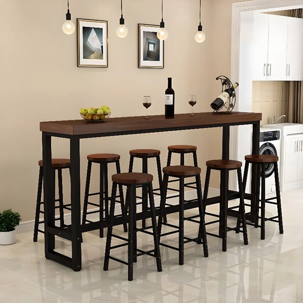 Brown Rectangular Wood Pub Bar Table with Footrest Image - 3
