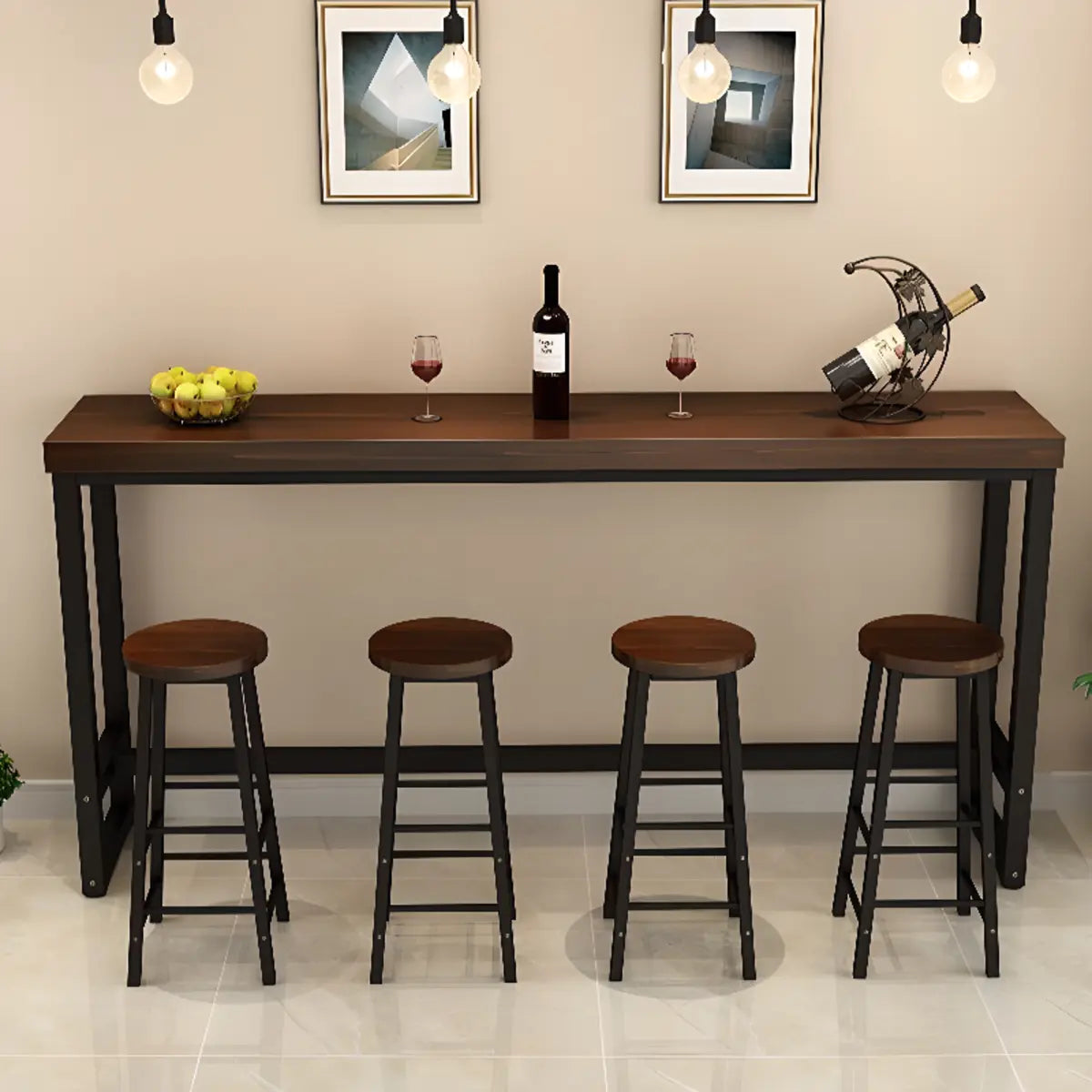 Brown Rectangular Wood Pub Bar Table with Footrest Image - 4