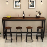 Brown Rectangular Wood Pub Bar Table with Footrest Image - 4