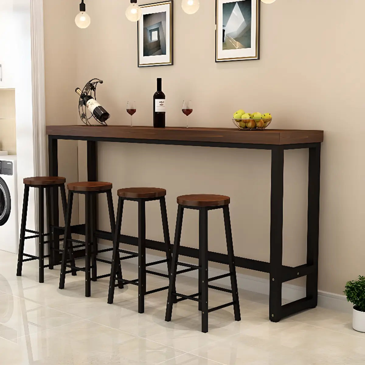 Brown Rectangular Wood Pub Bar Table with Footrest Image - 5