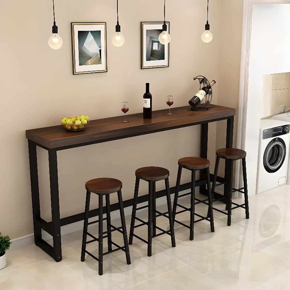 Brown Rectangular Wood Pub Bar Table with Footrest Image - 6