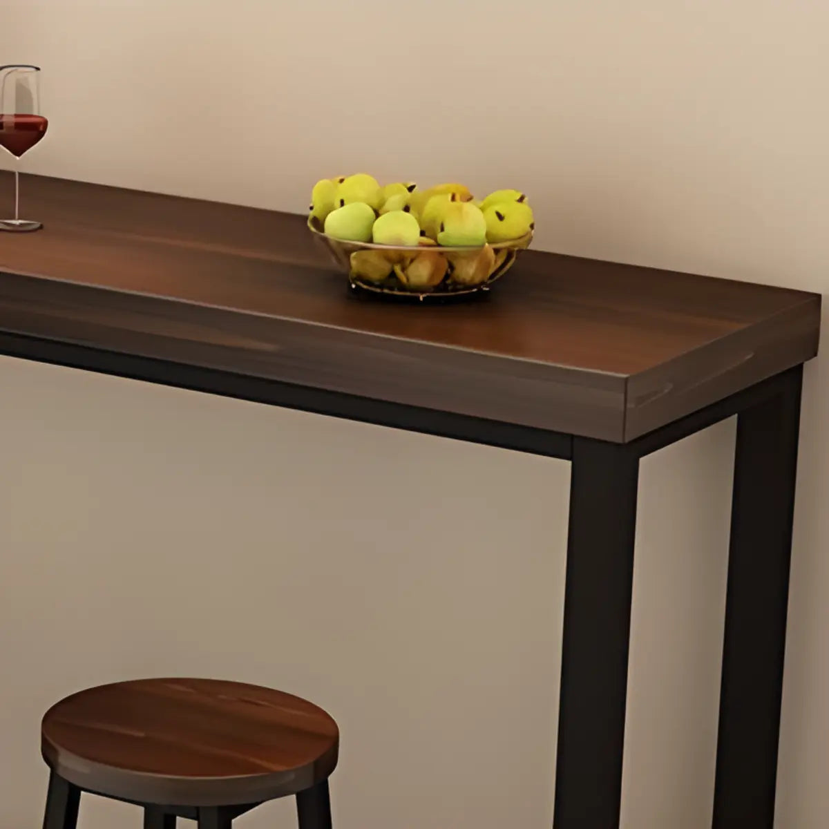 Brown Rectangular Wood Pub Bar Table with Footrest Image - 8