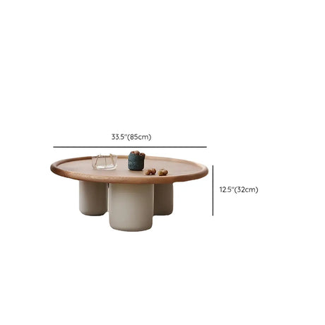 Brown Round Ash Wood Tray Top Three Leg Single Table Image - 12
