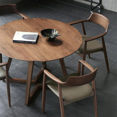 Brown Round Timber Wooden Boardroom Desk Image - 1
