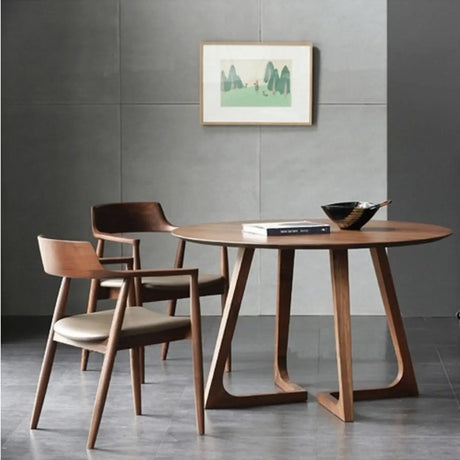 Brown Round Timber Wooden Boardroom Desk Image - 2