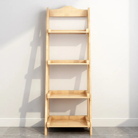 Brown Rustic Vertical Ladder Wood Display Bookshelf Image - 2