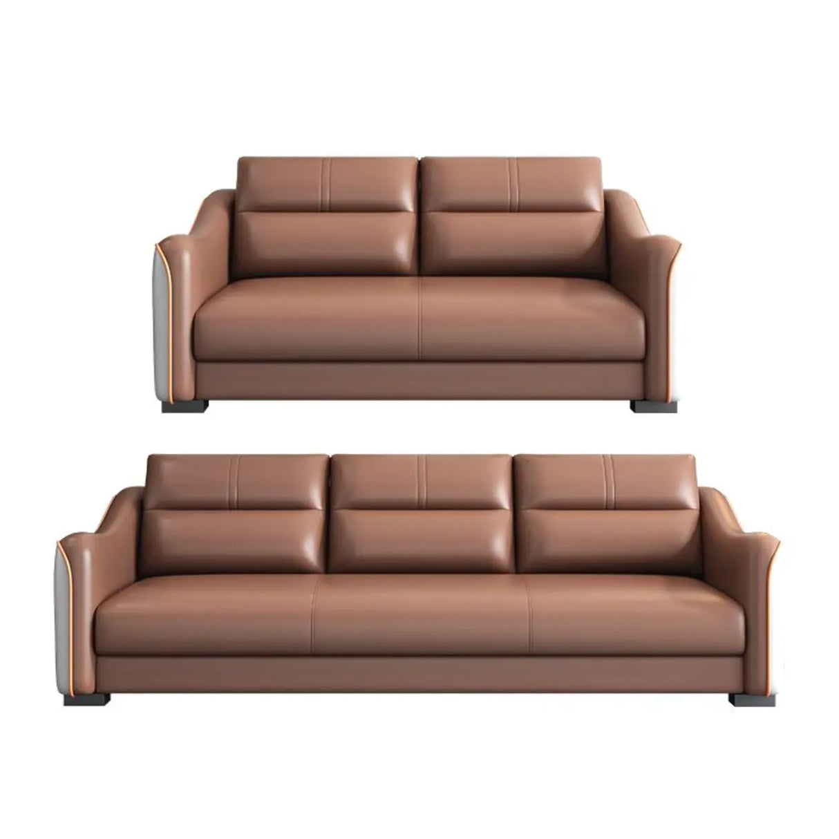 Brown Scratch Resistant Faux Leather Reception Sofa Image - 12