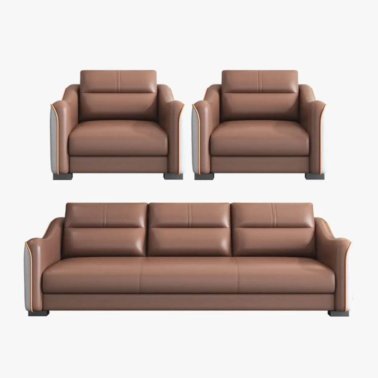 Brown Scratch Resistant Faux Leather Reception Sofa Image - 13