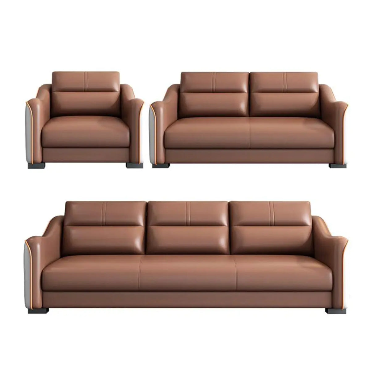 Brown Scratch Resistant Faux Leather Reception Sofa Image - 16