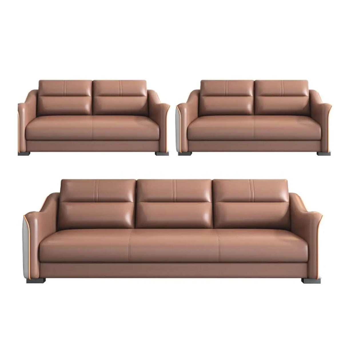 Brown Scratch Resistant Faux Leather Reception Sofa Image - 17