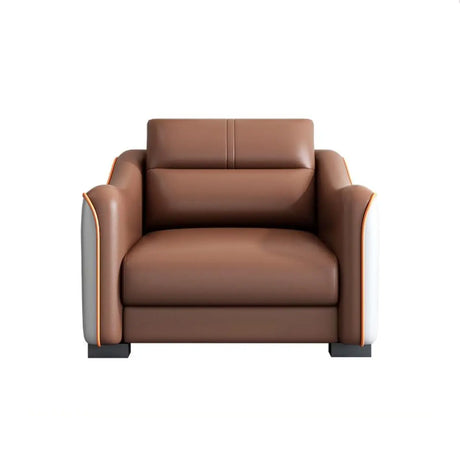 Brown Scratch Resistant Faux Leather Reception Sofa Image - 2