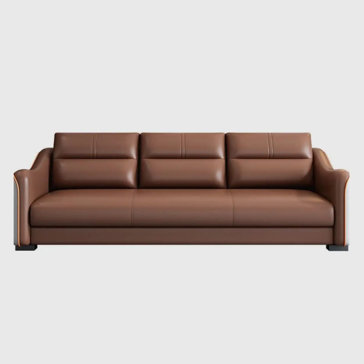Brown Scratch Resistant Faux Leather Reception Sofa Image - 5
