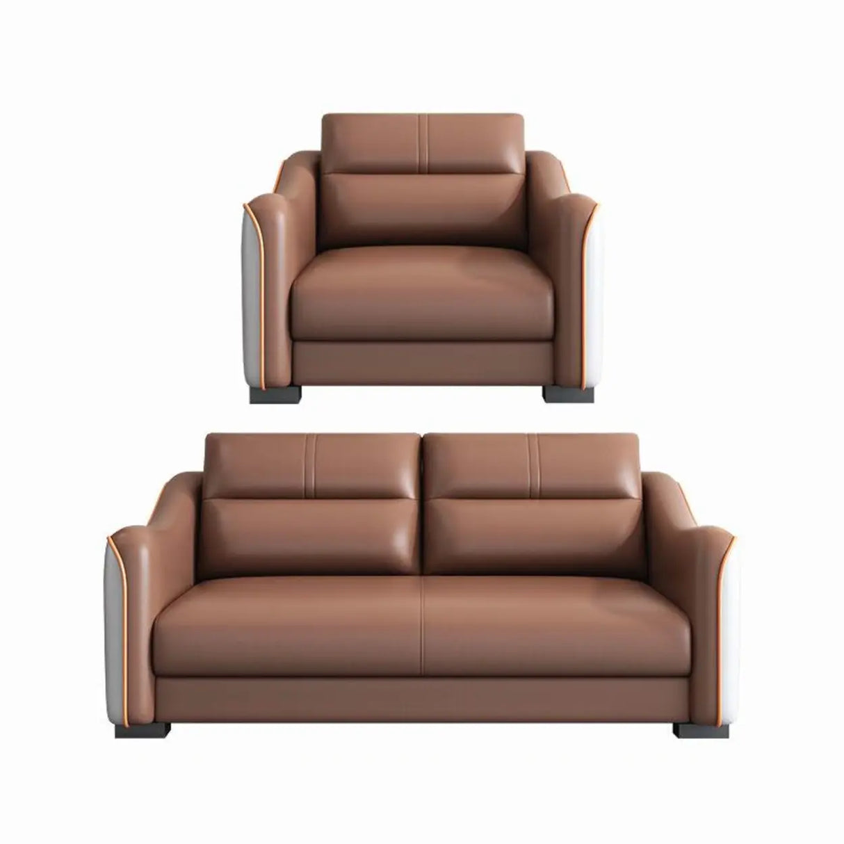 Brown Scratch Resistant Faux Leather Reception Sofa Image - 7